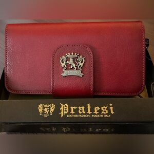 Pratesi Italian Cherry Red Leather Clutch Wallet